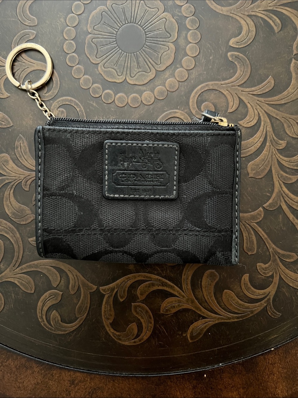 Coach Black Signature Jacquard Key Pouch with Key Ring (vintage)